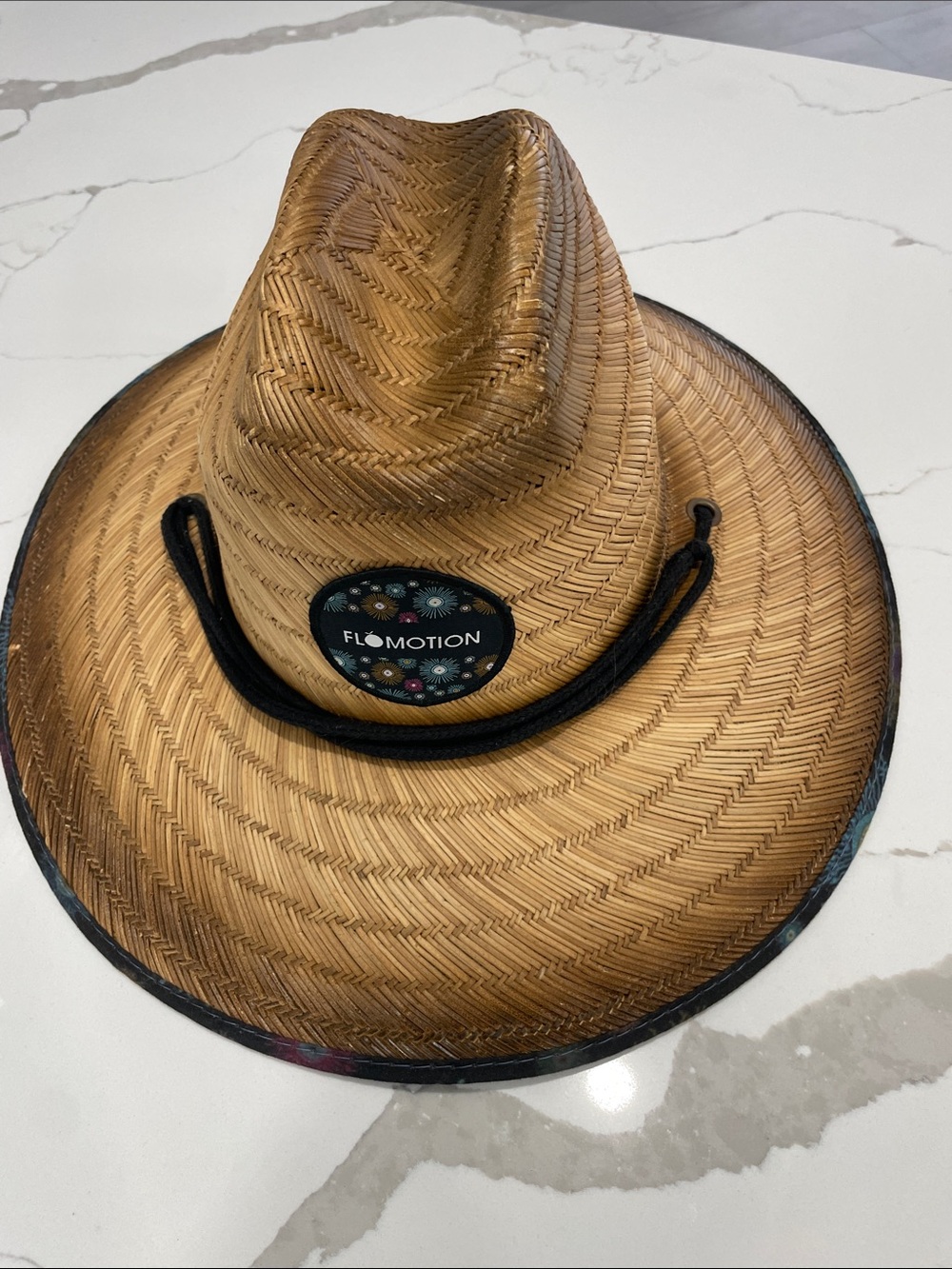 Men's Tan Straw Western Sun Hat with Chin Cord